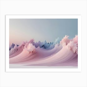 Abstract Image Of A Series Of Fluffy, Pink And Blue Waves, Resembling A Fantastical Landscape Or A Dreamlike Scene Art Print