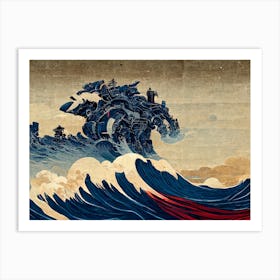 Robot In The Style Of Hokusai Art Print