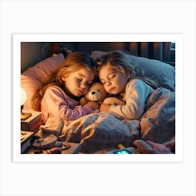 Two Girls Sleeping In Bed Art Print