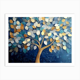 Colorful Tree With Leaves On Hanging Branches Illustration Art Print