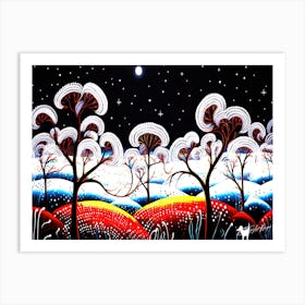 Snow On Trees - Night Sky With Trees Art Print