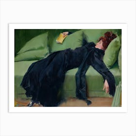 Decadent Young Woman, Vintage Wall Art, Woman Portrait, Tired After the Ball, Lying on a Couch Art Print