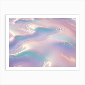 Abstract Background Of Flowing, Wave Like Patterns In Shades Of Pink, Blue, And White, Creating A Soft And Iridescent Texture Art Print