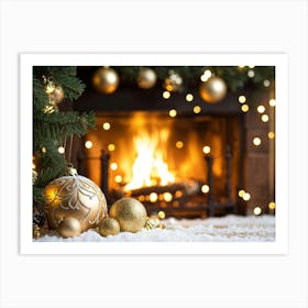 Christmas Tree In Front Of Fireplace 14 Art Print