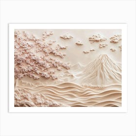 Beautiful Sakura Tree And Mountain 3d 6 Art Print