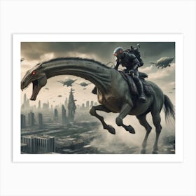 Dystopian Lizard Horse With Cyclops Rider Art Print