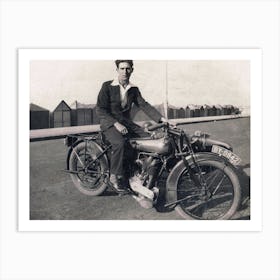 Young Man On A Brough Superior Motorbike 1920s Black & White Art Print