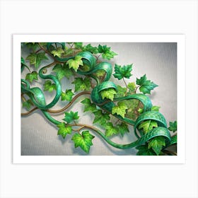 Green Ivy Vines With Leaves On A Grey Background Art Print