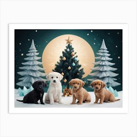 Christmas Dogs with Christmas Trees Art Print