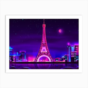 Paris At Night - Synthwave Neon City Art Print