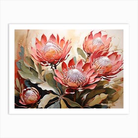 Beautiful Vintage Watercolor Proteas Art Print