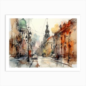 Watercolor Of A City Street 1 Art Print