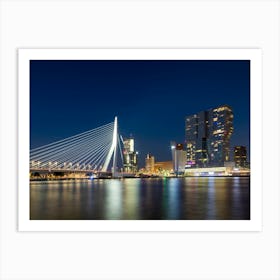 Erasmus Bridge In Rotterdam At Night Art Print