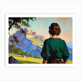 Woman Looking At The Mountains Art Print