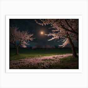 Cherry Blossoms At Night 4 Art Print