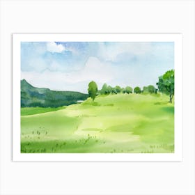 Watercolor Of A Green Field 1 Art Print