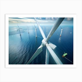 Aerial View Of Offshore Wind Turbines In The Ocean Art Print