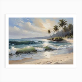 Beach Scene With Palm Trees Art Print