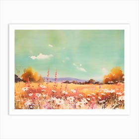 Retro Wildflowers Landscape Art Print