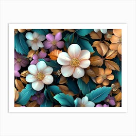 Art With Colorful Flowers And Leaves 4 Art Print