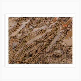 Texture Of Wet Brown Mud With Bicycle Tyre Tracks 4 Art Print
