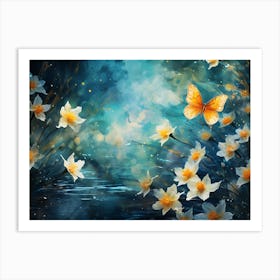 Daffodils And Butterflies Art Print