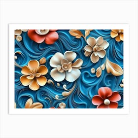 Beautiful 3d Luxury Floral Seamless Pattern Painting Art Print