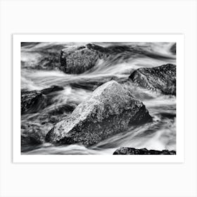 Black And White River Rocks Art Print
