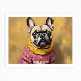 Frenchie In Pink And Yellow 2 Art Print