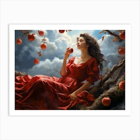 Upscaled A Woman Sitting Under An Apple Tree And Cradled By Clouds 619758de F5c5 4108 B7fe 1eb251539fed Art Print