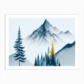 Mountain And Forest In Minimalist Watercolor Horizontal Composition 438 Art Print