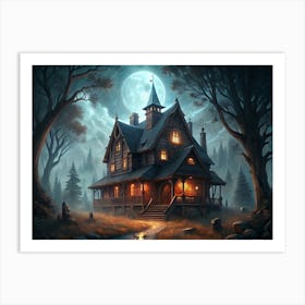 Mysterious Haunted House In A Dark Forest Art Print