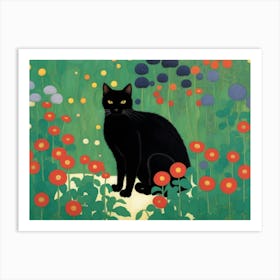 Gustav Klimt Black Cat In A Flower Garden Art Print