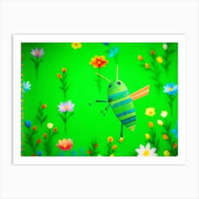 A Lush Grasshopper Leaps Across A Vibrant Oversaturated Meadow The Intense Green Hues Softened By (1) Art Print