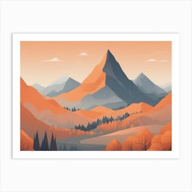 Misty mountains horizontal background in orange tone 87 Art Print