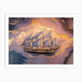 Abstract Sailing Ship Marble Art Print