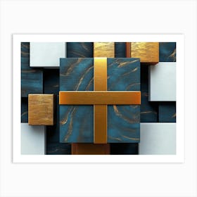 Gold And Blue Gift Boxes Art Print