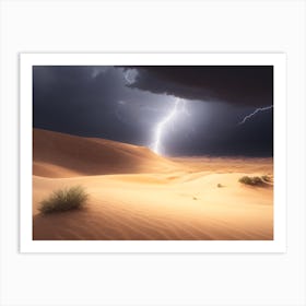 Desert Sand Dunes Struck By Lightning Art Print