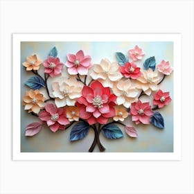 Blossoming 3d Floral Artistry Leaves, Flowers Mesmerizing Art Print