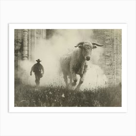 Absurd Bestiary: From Minimalism to Political Satire. Cowboy And Sheep Art Print