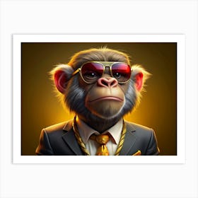 Monkey In Suit With Gold Chain And Sunglasses Art Print