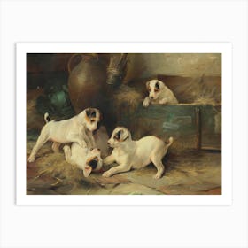 Four Puppies At Play, Walter Hunt Art Print