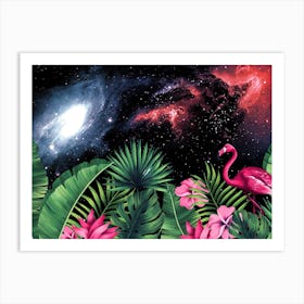 Tropical Synthwave Space Garden #15: Flamingo Art Print