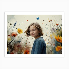 Girl In A Field Of Flowers Art Print