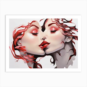 Kissing Women Art Print