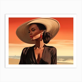 Illustration of an African American woman at the beach 85 Art Print