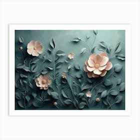 Floral Painting On Green 1 Art Print