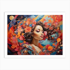 Woman With Flowers In Her Hair 5 Art Print