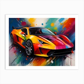 Abstract Super Sportscar -Color Splash Painting Art Print