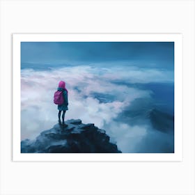 Girl Standing On Top Of A Mountain Art Print